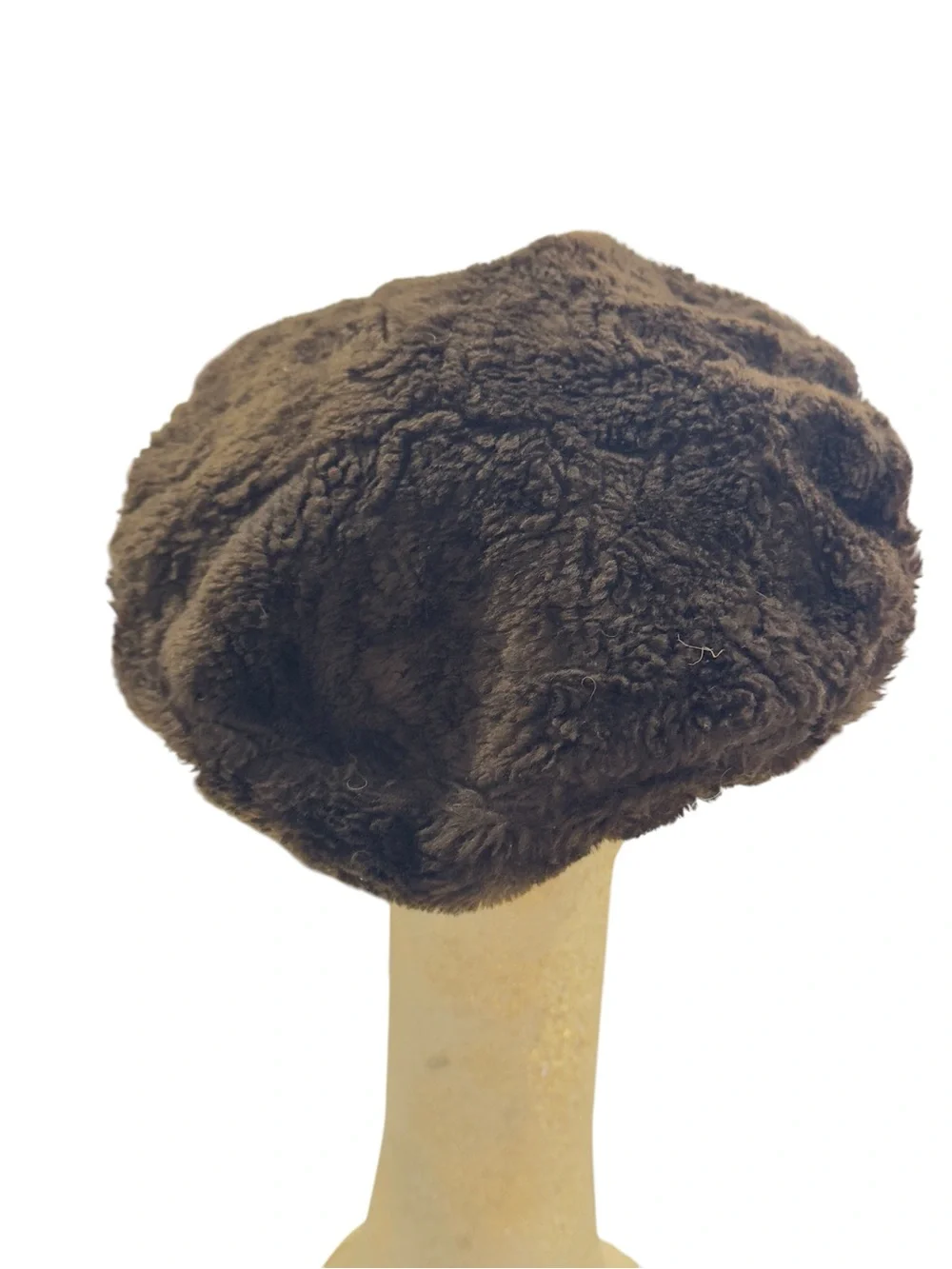 HEASLIP Brown Faux Fur Beret Hat Adjustable Winter Soft Plush Cap Made in Canada
